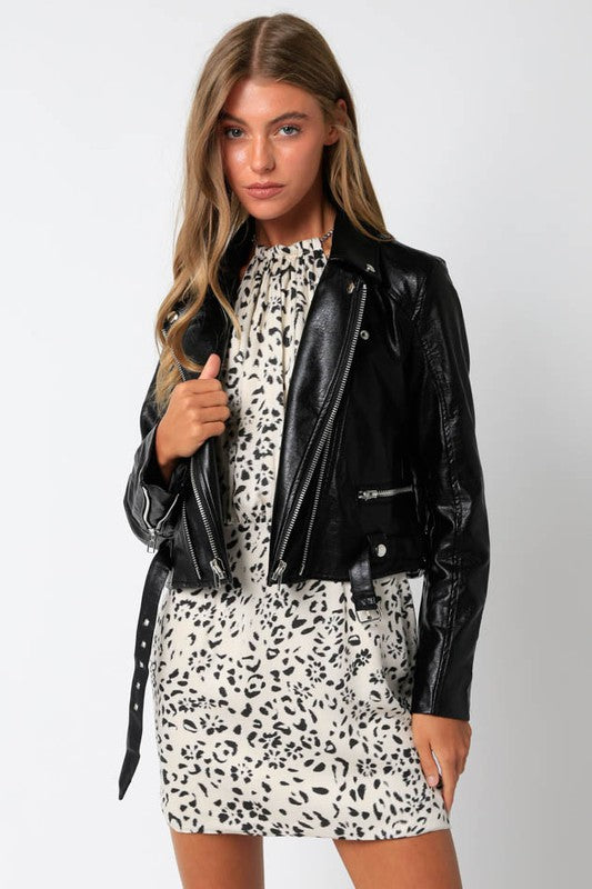 Olivaceous Vegan Leather Moto Jacket