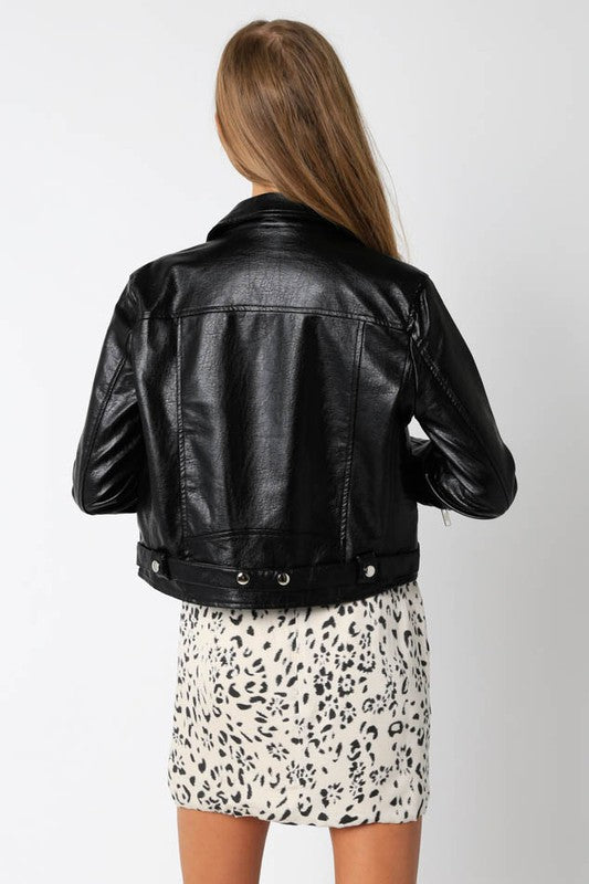 Olivaceous Vegan Leather Moto Jacket
