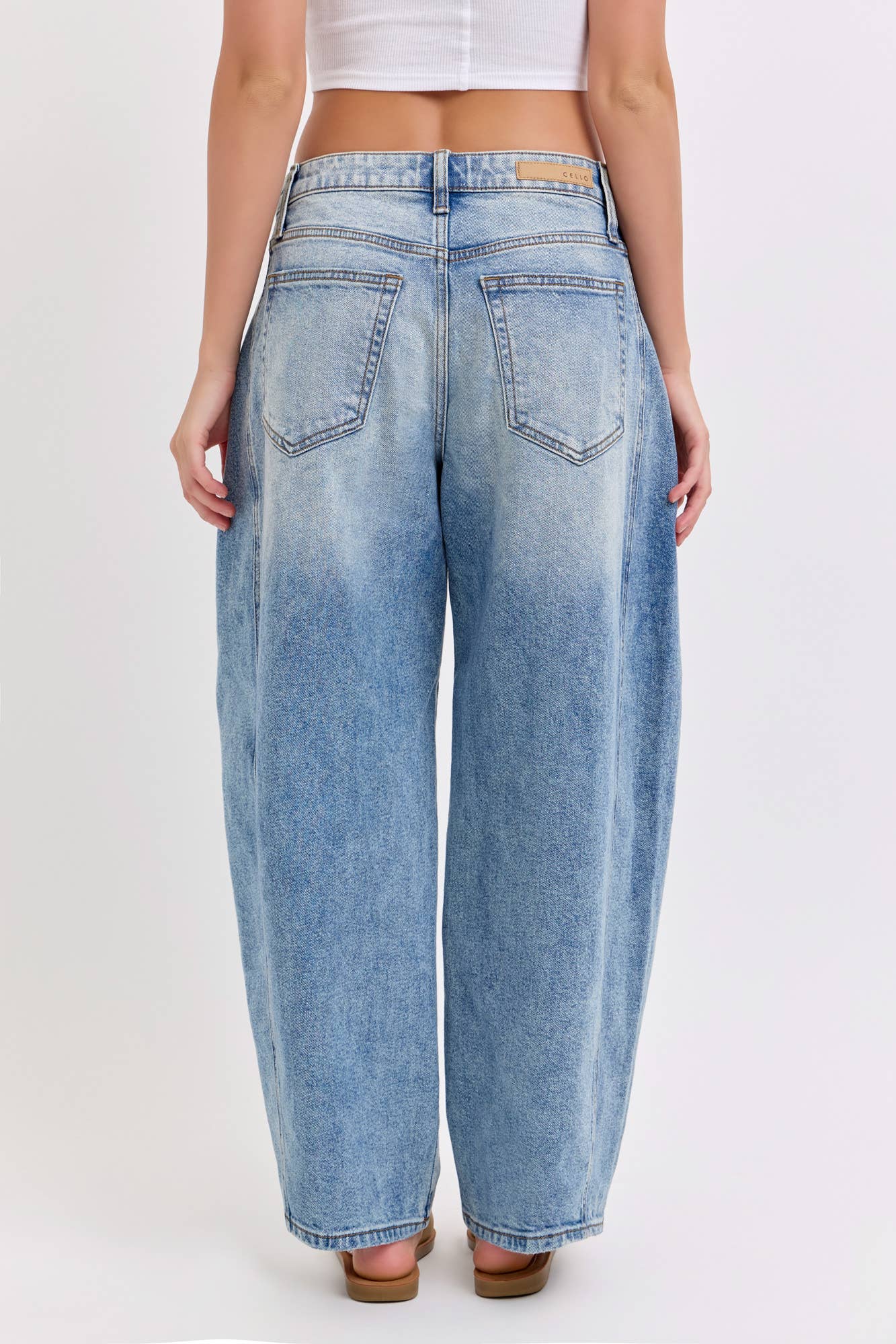 Mid-Waisted Barrel Jeans with Side Panels